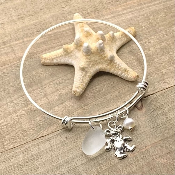 Sea Glass Pearl And Grateful Dead Dancing Bear Bracelet| Seaglass Summer… - Picture 4 of 6